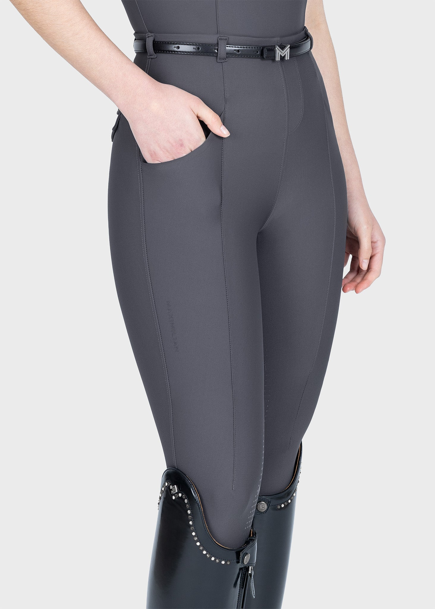 MAXIMILIAN EQUESTRIAN Halo Riding Leggings + Belt graphite