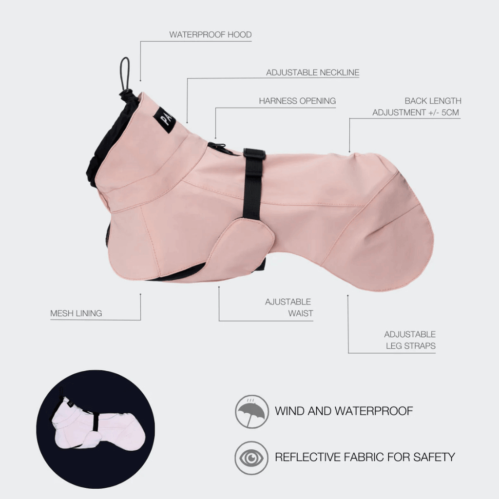 PAIKKA Visibility Regenmantel Lite für Hunde Rose
