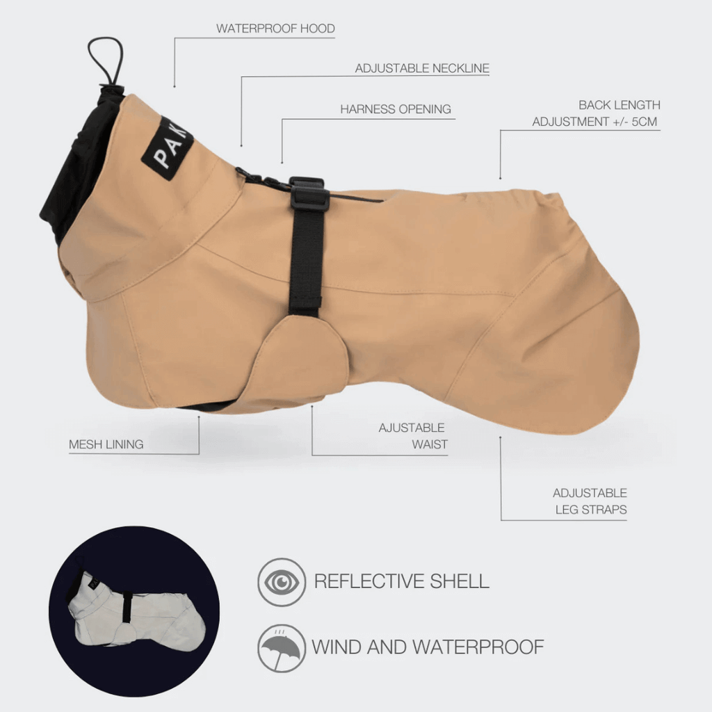 PAIKKA Visibility Regenmantel Lite für Hunde Taupe