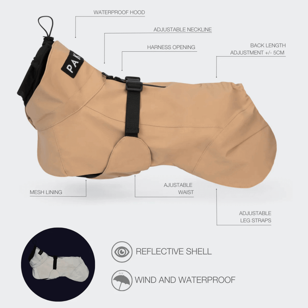PAIKKA Visibility Regenmantel Lite für Hunde Taupe