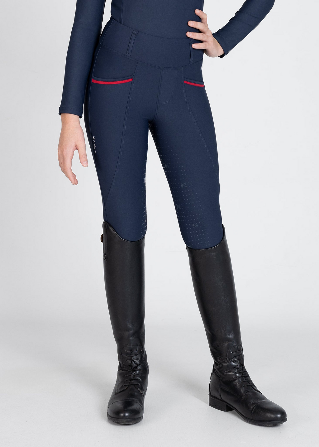 MAXIMILIAN EQUESTRIAN YR Pro Riding Leggings navy red